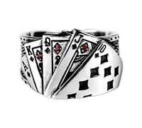 WOZUIMEI Style Chinois Rétro Bague S925 Argent Sterling Rétro Thaï Argent Poker Bague Affleurante Droite Personnalité de la Mode Hommes 's Bague Réglable BijouxAnneau de cartes à jouer