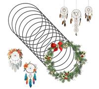 Wozzies 12 Pcs Cercles Floraux en Métal, 20cm Cercle Métal, Anneau Métallique Dreamcatcher, Anneaux Décoratifs en Métal pour Macramé, Attrape Reve, Couronnes de Mariage et Décorations de Noël.（Noir）