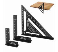 Wozzies 3PCS Equerre Charpentier, Équerre Metallique Triangulaire 180mm, Equerre Menuisier en Forme de L Aluminium 150x100mm+100x70mm, Rapporteur, Règle, pour Charpentier, Couvreur, Ingénieur