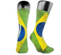 Wpamlrta Chaussettes de compression rétro avec drapeau du Brésil - Unisexe - Chaussettes de compression - Chaussettes de sport imprimées en 3D - Chaussettes de course à pied et fitness - Chaussettes