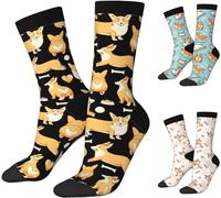 Wpamlrta Chaussettes fantaisie amusantes pour les amoureux des chiens, jolies chaussettes décontractées imprimées Corgi pour homme et femme, corgi, Corgi mignon et drôle, taille unique