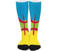 Wpamlrta Chaussettes mi-mollet avec drapeau berbère pour homme - Chaussettes longues décontractées pour la course à pied, le sport, les voyages - 42 cm, Comme indiqué sur la photo, taille unique