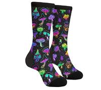 Wpamlrta Chaussettes unisexes aux motifs champignons psychédéliques brillants pour la course à pied, chaussettes fantaisie pour femme, chaussettes amusantes et folles, Champignons psychédéliques