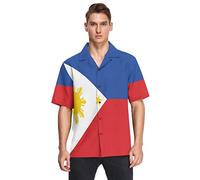 Wpamlrta Chemise hawaïenne à motif drapeau pour homme, coupe ample, manches courtes, boutonnée, chemise décontractée de plage, Drapeau des Philippines, L
