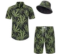 Wpamlrta Ensemble de chemises et shorts hawaïens amusants pour homme, ensemble de tenues de plage avec chapeau cloche, Couleur-02, L
