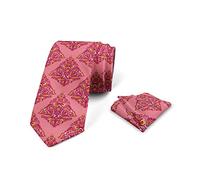 Wpamlrta Ensemble de cravates pour homme - Motif damassé - Ornement baroque - Avec cravate colorée - Mouchoir de marié pour fêtes, mariages et toutes les occasions - Corail magenta, Comme indiqué sur