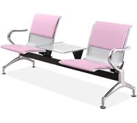WPBXQKWAY 2 Seat Office Waiting Room Chairs, Airport Reception Bench with Table, Office Guest Chair with Armrest and Backrest, Leather Reception Chair for Business(Pink)