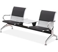 WPBXQKWAY 2 Seat Office Waiting Room Chairs, Airport Reception Bench with Table, Office Guest Chair with Armrest and Backrest, Leather Reception Chair for Business(Black)