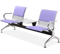 WPBXQKWAY 2 Seat Office Waiting Room Chairs, Airport Reception Bench with Table, Office Guest Chair with Armrest and Backrest, Leather Reception Chair for Business(Purple)