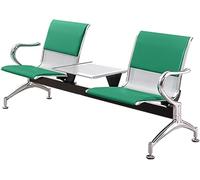 WPBXQKWAY 2 Seat Office Waiting Room Chairs, Airport Reception Bench with Table, Office Guest Chair with Armrest and Backrest, Leather Reception Chair for Business(Green)