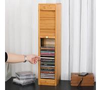 WPBXQKWAY Retro Desktop CD Organizer Rack, Bamboo DVD Display Storage Box, CD Holder Desk Rack Organizer, Wooden CD Holder Stand, Applicable CD Size 14 * 1.2 * 12.5CM, No Assembly Required