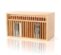 WPBXQKWAY Wooden DVD Organizer Stand, Desktop CD Storage Rack, Dvd Storage Box, Convenient Pop-Up Button, 19 CD Storage Capacity, For Home, Office, Music Room, Theatre Room(Cherry Wood)