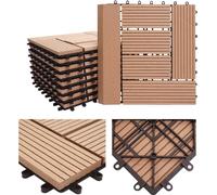 Mendler Carreau de Sol WPC Rhône + Bordure, Aspect Bois, 11x Chaque 30x30cm = 1m² Premium - Teak, échelonné