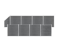 WPC Kit de clôture 8 carrés + 1 pente, 1484 x 186 cm, gris, durable, composite bois-plastique pour jardin, brise-vue, cadre en aluminium