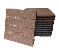 WPC Lot de 11 carreaux d'extérieur pour sol drainant terrasse, balcon, jardin, piscine, effet bois antidérapant base en PVC (3D naturel, 11 pièces)