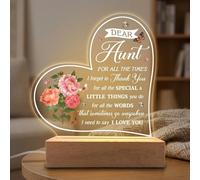 wpdash Lampe de table illusion 3D alimentée par USB avec base en bois et interrupteur pour tante Lumière acrylique blanc chaud Lampe LED acrylique pour chambre à coucher, salon, étude, fête
