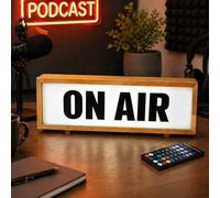 wpdash ON AIR Panneau néon rétro en bois avec lumière LED et plusieurs modes de luminosité, alimentation USB, montage mural ou de bureau à intensité variable pour bar, club, production musicale