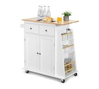 wpenshiDM125 Chariot de Cuisine Chariot d'îlot de Cuisine, Chariot à Bois Roulant avec Armoire Rangement, poignée Serviettes, 2 tiroirs, étagère épices latérale et Bouteille vin