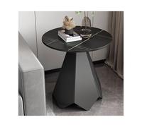 wpenshiDM125 Table Basse Table d'appoint Ronde avec Plateau en Pierre frittée et Base métal, Petite Table Basse de Chevet Moderne for Salon, Chambre à Coucher, Petit Espace Table de Salon(Noir)