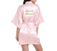 WPFING Blanc Chemise de Nuit de Mariage pour la Mariée Nuptiale Satin Bride Chemise de Nuit Femmes Robes (Maid of Honor Rose, Large)