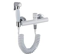WPHH Pulvérisateur De Bidet, Robinet De Bidet D'eau Chaude Et Froide De Toilette, Ensemble De Douche De Salle De Bain En Laiton, Kit Douchette WC Mural, Finition Blanche, 15 cm Hole Distance