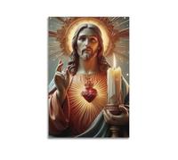 WPHSFX Poster décoratif sur toile de Jésus-Christ, bougies et cœurs sacrés - 30 x 45 cm