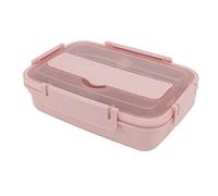 WPKD BLUEIY Boîte à déjeuner à 3 compartiments, acier inoxydable 304 avec cuillère et baguettes assorties en plastique, conteneurs à bento portables pour bureau et étudiants, rose