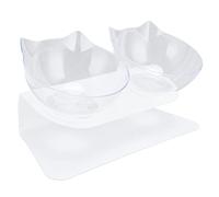 WPKD BLUEIY Gamelle double inclinée à 15° pour chat, protection du cou, gamelle pour la maison, bols transparents sur base blanche, mangeoire en plastique pour chat, design surélevé