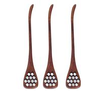 WPKD BLUEIY Lot de 3 cuillères en bois réutilisables pour la maison, les bâtons de mélange, les ustensiles de cuisine, motif sculpté, 19,1 cm de long