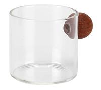 WPKD BLUEIY Tasse à café en verre transparent résistant à la chaleur avec poignée boule en bois, 120 ml, tasse à café transparente pour bureau, bar et fête