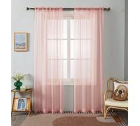 WPM Lot de 2 Rideaux Transparents de Couleur Rose pâle de 152,4 cm de Large x 213,4 cm de Long avec Passe-Tringle pour Salon, Chambre à Coucher, Cuisine, Chambre d'enfant entièrement Cousus et ourlés