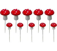 Wpppan Lot de 10 piquets de jardin rouges en forme de champignon pour intérieur ou extérieur - Décoration de jardin féérique pour pelouse, cour