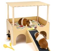 WPPQWP Grande maison XXL pour lapin, rongeur, hamster, 38 x 35 x 25 cm, accessoires pour cochons d'Inde, avec rampe, 3 entrées, pour hamster, hérisson, cochon d'Inde