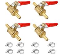 WPPQWP Lot de 4 robinets d'arrêt à boisseau sphérique à 2 voies de 6 mm avec 8 pinces, robinet d'arrêt d'eau avec ardillon, robinet à boisseau sphérique 1/4" en laiton, bec droit, pour lignes d'eau et