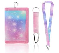 WPPQWP Portefeuille Pour Enfant à Bandoulière avec Fenêtre de Visualisation, Poche Tour de Cou avec Cordons Longs et Courts, Rose, 23.8*12.3 cm, Pink Star