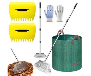 WPPQWP Râteau à feuilles 3 en 1 en métal avec manche - Grand râteau à feuilles réglable de 62" + 25 dents - Avec ramasse-feuilles XXL et sac de collecte de 120 l - Pour feuilles, pelouse et herbe