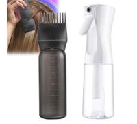 WPPQWP Vaporisateur Cheveux, Flacon Applicateur Huile Cheveux avec Brosse, 200ml Brumisateur eau Rechargeable, 170ml Hair Oil Applicator avec Peigne pour Coloration et Coiffure (Blanc, Noir)