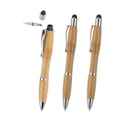 WPRO Arno Lot de 3 stylos à bille tactiles en bambou avec tournevis, stylet de saisie pour tablette et smartphone, écran tactile, pointe stylet, outil multifonction 3 en 1