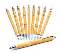 WPRO Bamboo Line Lot de 10 stylos à bille, en bois durable, avec mécanisme à pression et mine remplaçable, respectueux de l'environnement pour le bureau, l'école et les études