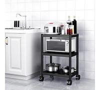 WPT Étagère de Cuisine à roulettes, Meuble Micro Onde à Charge Lourde, Présentoirs de Boulangerie 3 Niveaux, Faible encombrement Rangement - Réglable, Noir