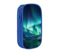 WPUTY Belle trousse à crayons de grande capacité avec imprimé aurores boréales, noir double couche, trousse de maquillage et de maquillage pour étudiants, enseignants, adultes, bleu, Taille unique,