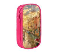 WPUTY Belle trousse à crayons de grande capacité imprimée avec vue sur le canal de Venise, noir double couche, trousse de maquillage et de maquillage pour étudiants, enseignants, adultes, rose, Taille