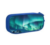 WPUTY Belle trousse à crayons noire double couche imprimée aurore boréale du Nord - Trousse de maquillage pour l'école, le bureau, les voyages, bleu, Taille unique, Cartable