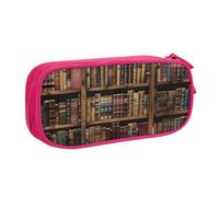 WPUTY Bibliothèque Bibliothèque Livre Imprimé Grande Capacité Trousse à Crayon Noir Double Couche Organisateur Papeterie Maquillage Sac pour l'école, le bureau, les voyages, rose, Taille unique,