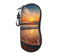 WPUTY Étui à lunettes en néoprène ultra léger avec porte-clés, pochette de voyage compacte pour lunettes de soleil, organiseur multifonction pour lunettes, cosmétiques et cadeaux, Plage Sunset, taille