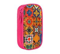 WPUTY Group of Trousse à crayons de grande capacité avec imprimé géométrique marocain, noir double couche, trousse de maquillage pour étudiants, enseignants, adultes, rose, Taille unique, Cartable