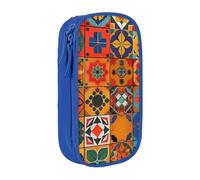 WPUTY Group of Trousse à crayons de grande capacité avec imprimé géométrique marocain, noir double couche, trousse de maquillage pour étudiants, enseignants, adultes, bleu, Taille unique, Cartable