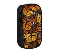 WPUTY Heaps of Orange Monarch Butterflies Trousse à crayons grande capacité noire double couche organisateur de papeterie, trousse de maquillage et de maquillage pour étudiants, enseignants, adultes,