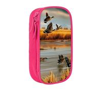 WPUTY Hunting Flying Wild Duck 5 Trousse à crayons imprimée de grande capacité noire double couche pour étudiants, enseignants, adultes, rose, Taille unique, Cartable