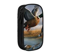 WPUTY Hunting Flying Wild Ducks by The Lake Trousse à crayons de grande capacité noire double couche pour étudiants, enseignants, adultes, Noir , Taille unique, Cartable